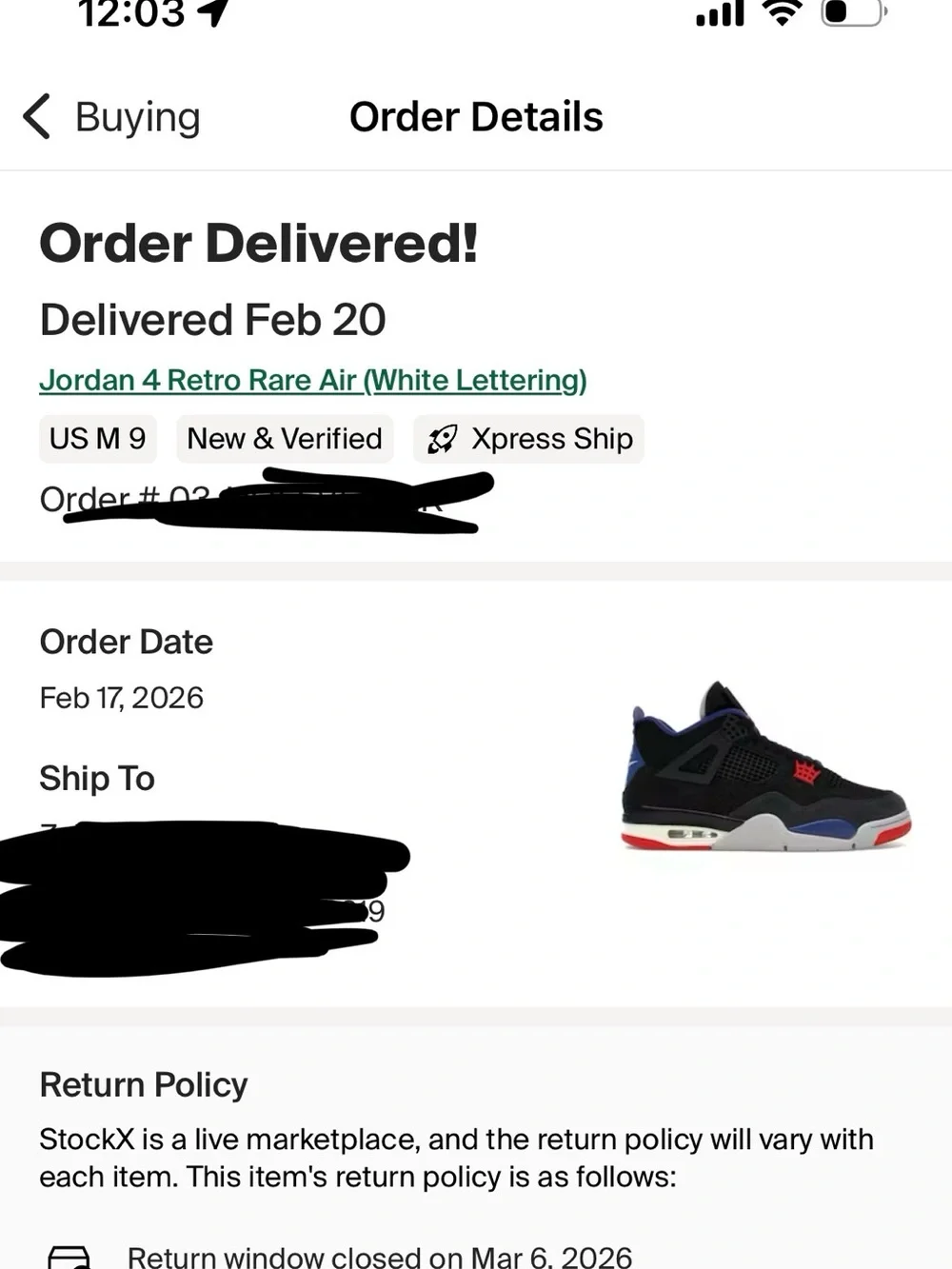 Jordan 4 Retro Rate Air (White Lettering) Size 9 Mens